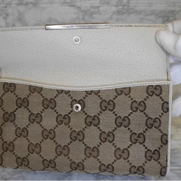 GUCCI Vintage Authentic Long Wallet Purse GG Canvas Leather White - Picture 4 of 9